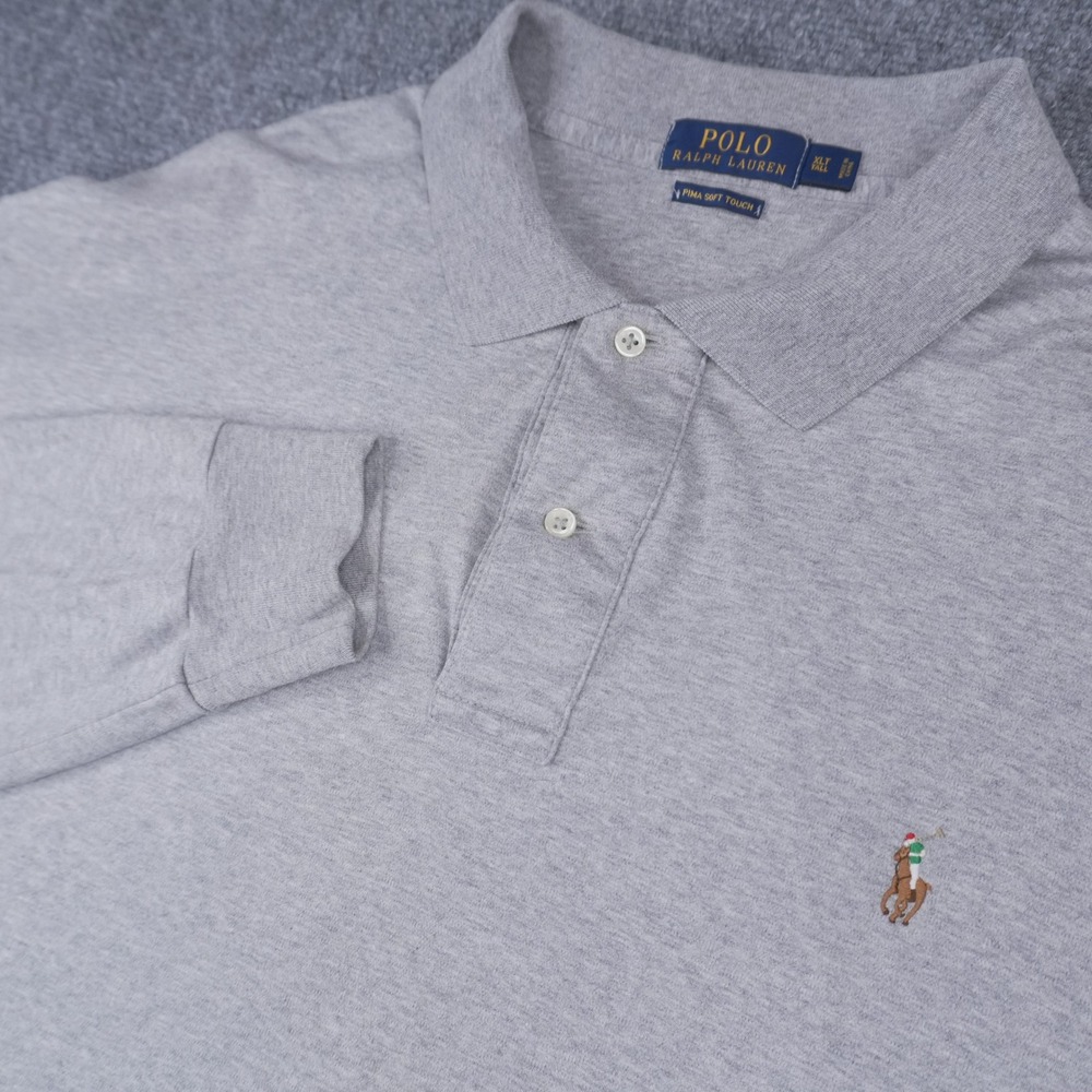 Polo Ralph Lauren Long Sleeve Polo Mens XLT Tall Grey Pima Soft Touch Pony  Logo